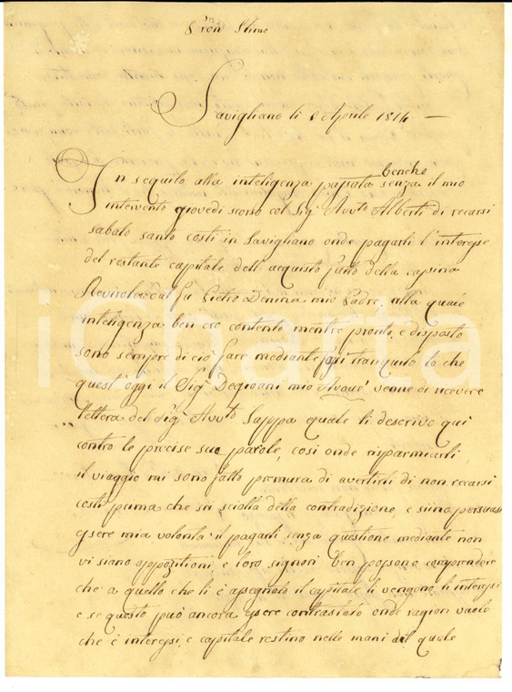 1814 SAVIGLIANO Giovanni DENINA promette saldo della cascina REVIROLA *Lettera