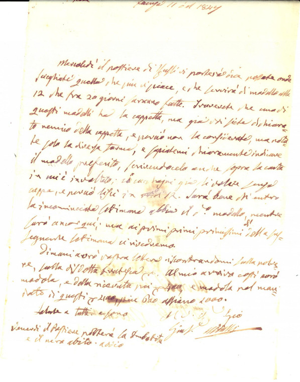 1847 FAENZA Conte Giuseppe AZZALLI al nipote nemico delle cappette Prefilatelica