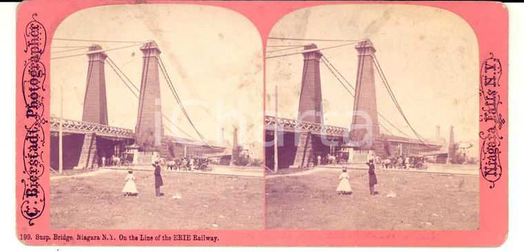 1890 NIAGARA FALLS (NY) Suspension Bridge - ERIE Railway *Stereoscopic BIERSTADT