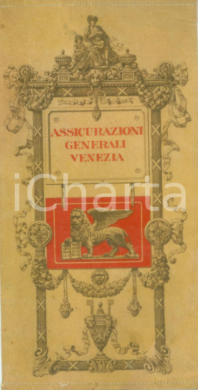 1920 ca VENEZIA Assicurazioni Generali Astuccio in finta pergamena per polizza