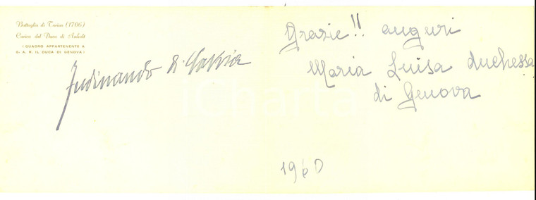 1960 Biglietto auguri Ferdinando di SAVOIA-GENOVA e Maria Luisa *AUTOGRAFI