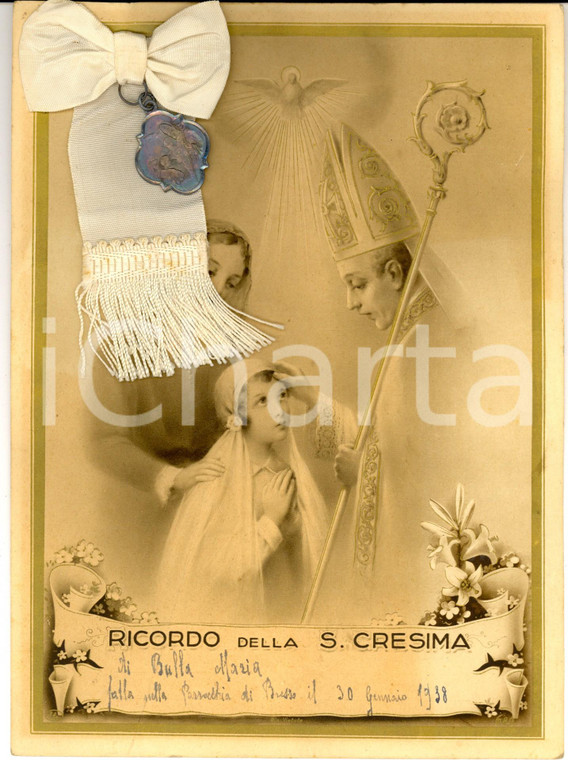 1938 BRESSO (MI) Ricordo della Cresima di Maria BULLA *Attestato con medaglia