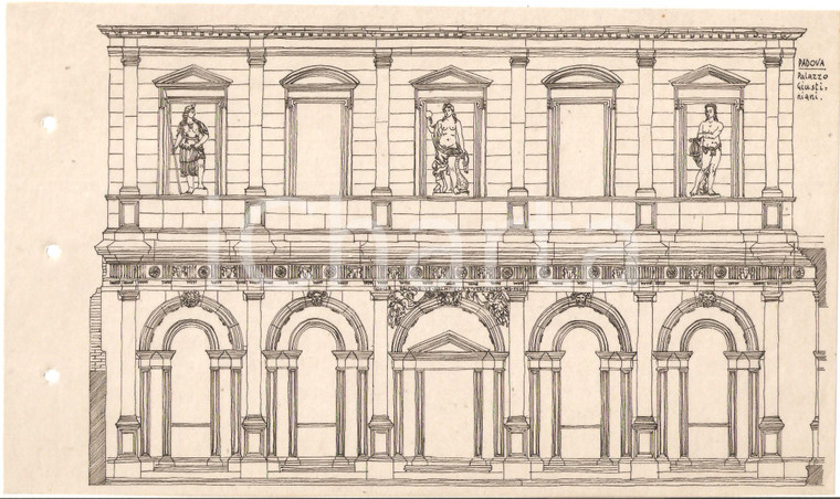 1955 ca PADOVA Prospetto di Palazzo GIUSTINIANI *Lucido con disegno A MANO