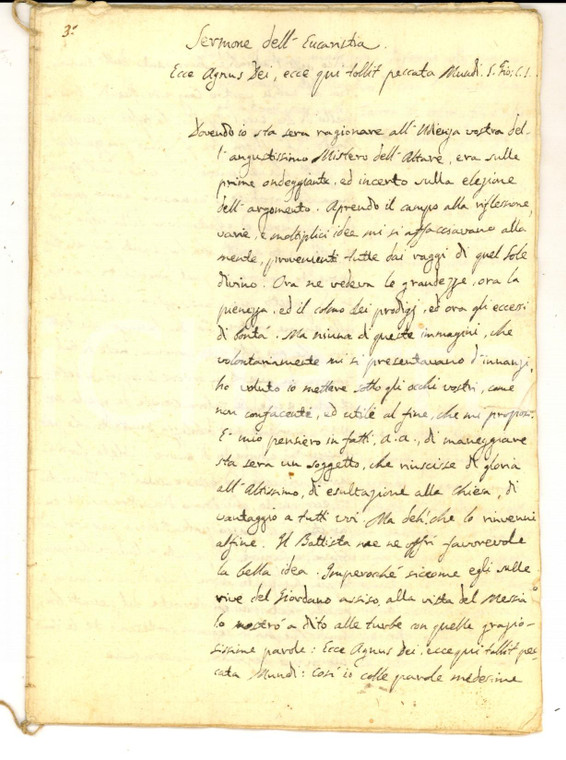 1840 ca CONVERSANO Mons. Antonio DALENA - Sermone dell'Eucaristia 16 pp.