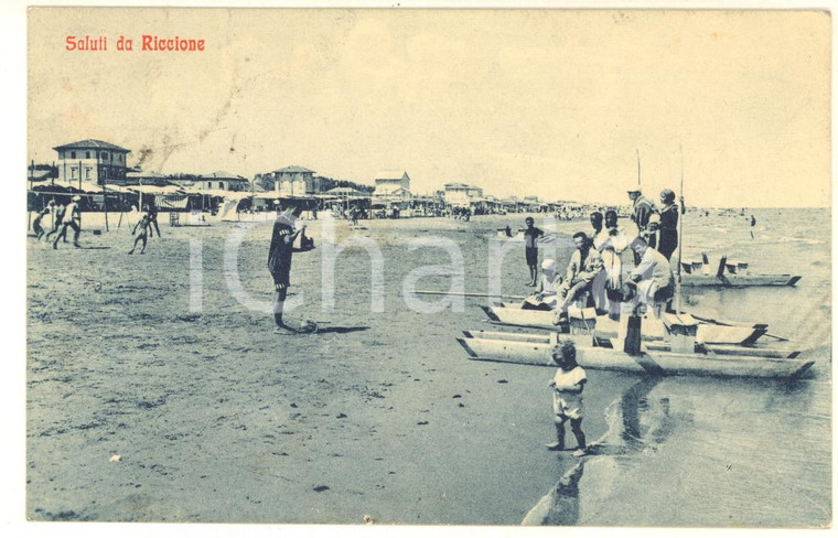 1929 RICCIONE (RN) Veduta della spiaggia con bagnino e pedalò *Cartolina FP VG