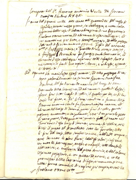 1814 STRONA/ CELLIO Giuseppe BARDONE vende prato a Giacomo VERDA *Manoscritto