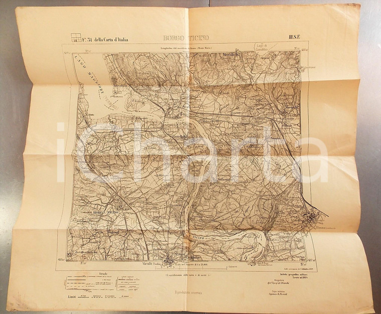 1910 ca Istituto Geografico Militare CARTA D'ITALIA - BORGO TICINO *Mappa 60x50 