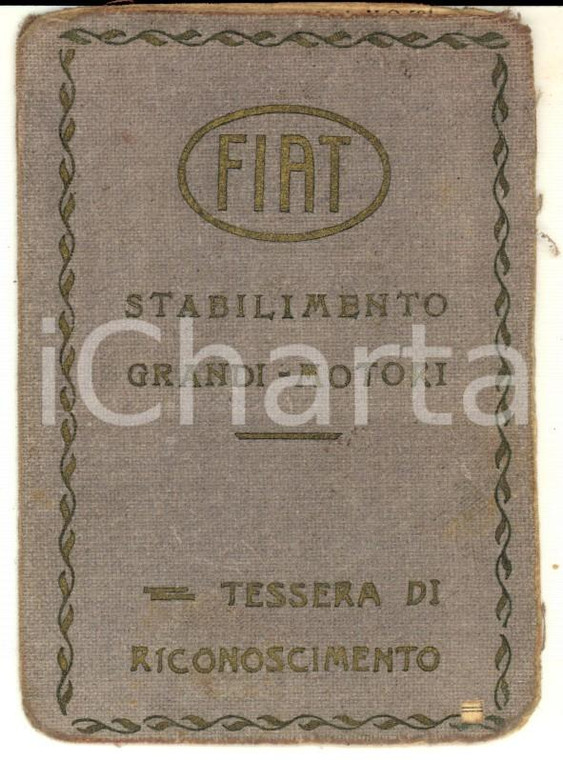 1930 TORINO FIAT Stabilimento Grandi Motori - Tessera di riconoscimento