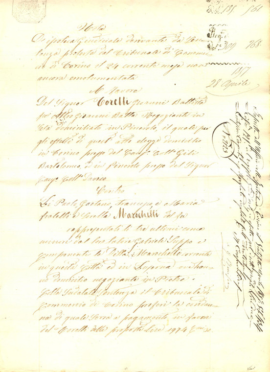 1857 LUSERNA (TO) Iscrizione contro fratelli MAROCHETTI commercianti di pietre