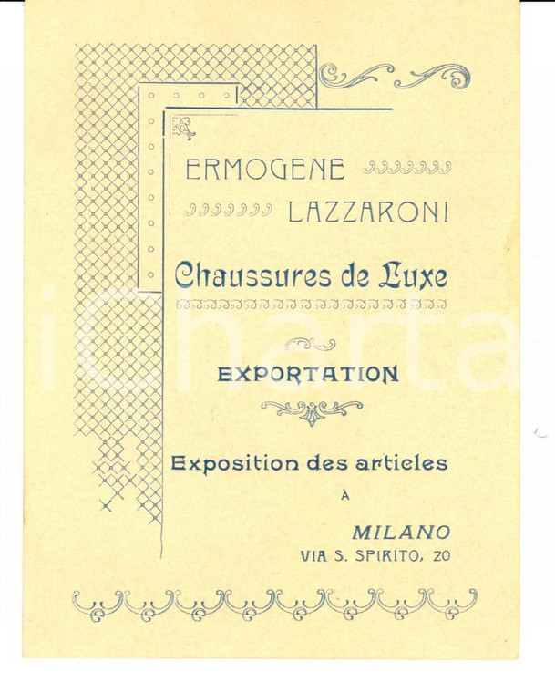 1920 ca MILANO Ermogene LAZZARONI Calzature di lusso biglietto