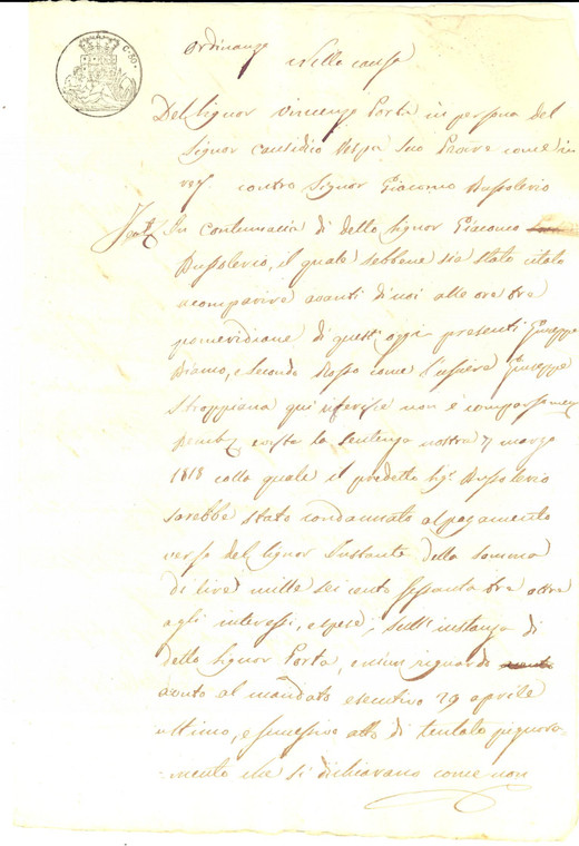 1826 ASTI Giacomo BUSSOLERIO debitore condannato in contumacia *Manoscritto