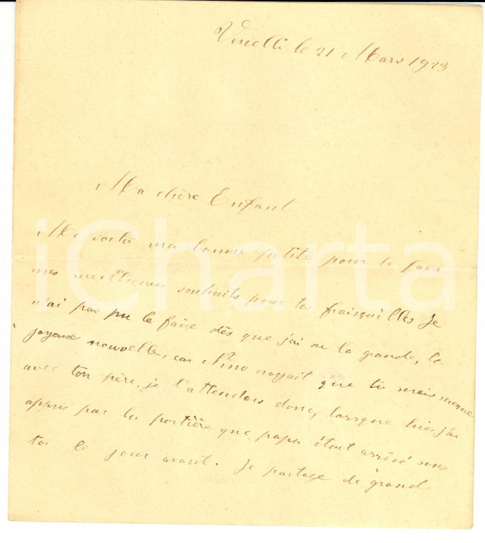 1923 VERCELLI Enrichetta CANTONO DI CEVA alla nipote Polyxène Autografo