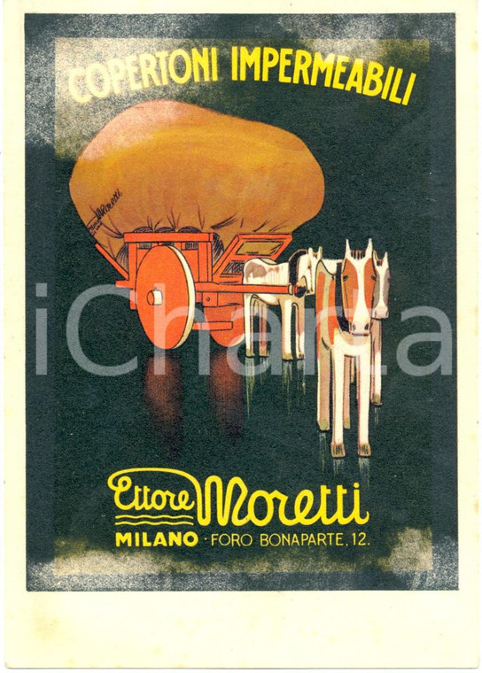 1933 MILANO Copertoni impermeabili Ettore MORETTI *Cartolina DANNEGGIATA