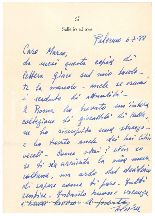 1988 PALERMO Elvira SELLERIO e una collezione giocattoli di latta *AUTOGRAFO