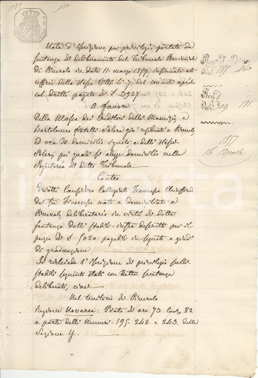 1857 PINEROLO (TO) Maurizio e Bartolomeo SOLERA vs Francesco Chiaffredo GRIOTTI