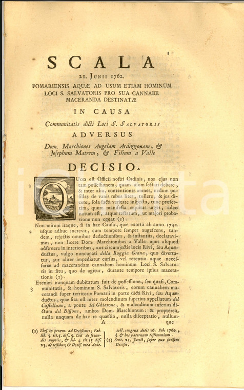 1762 SAN SALVATORE MONFERRATO Lite marchesa ARDIZZONE per macerazione canapa