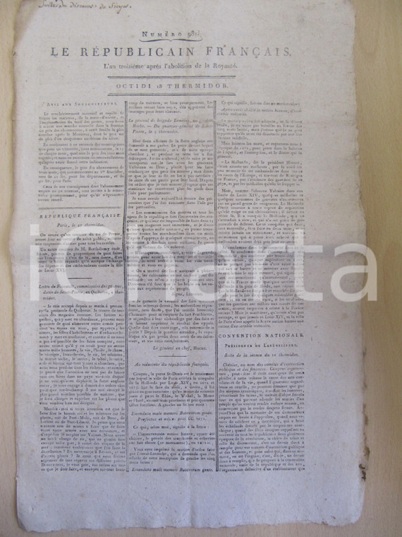 1795 LE REPUBLICAIN FRANCAIS Gazette N° 983 Vittoria sull'orgogliosa Italia