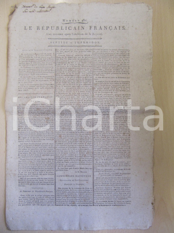 1795 LE REPUBLICAIN FRANCAIS Gazette N° 980 Processo a LINDET *danneggiata