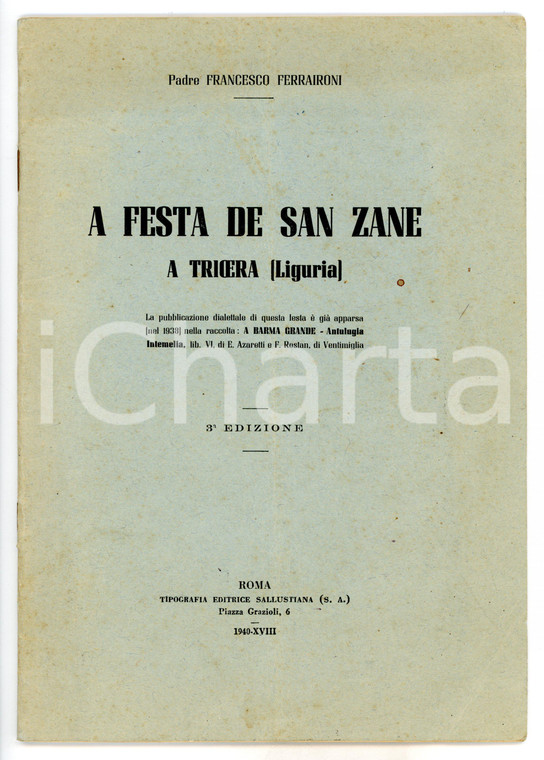 1940 TRIORA (IM) Francesco FERRAIRONI A festa de SAN ZANE Dialetto ligure TAVOLE