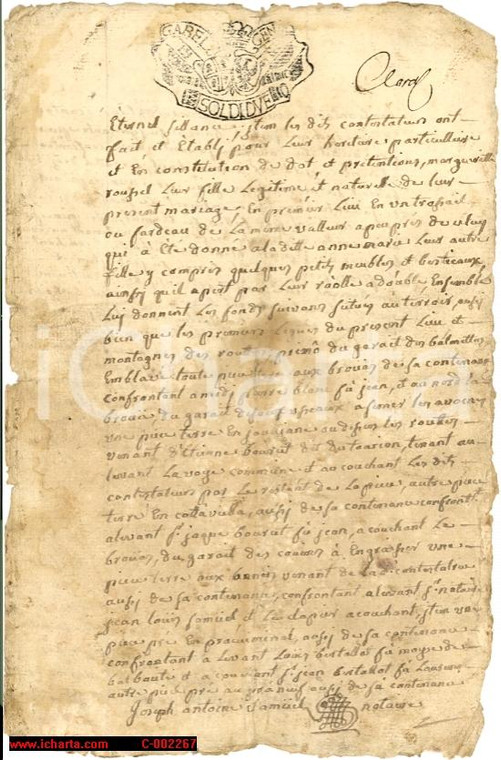 1780 USSEAUX (TO) Contratto di dote Margherita ROUSSEL *Manoscritto