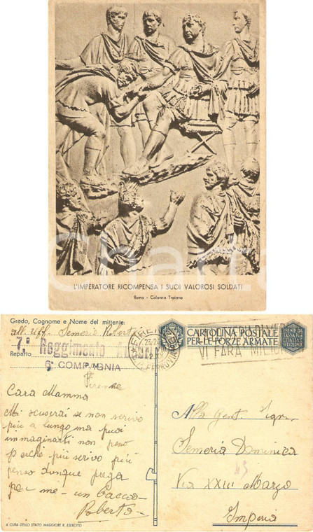 1942 FIRENZE WW2 7° REGGIMENTO AUTIERI Più scrivo più penso Cartolina franchigia