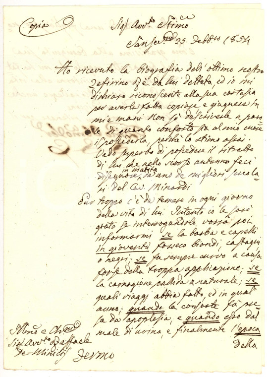 1854 SAN SEVERINO MARCHE Severino SERVANZI-COLLIO prepara biografia Zeffirino RE