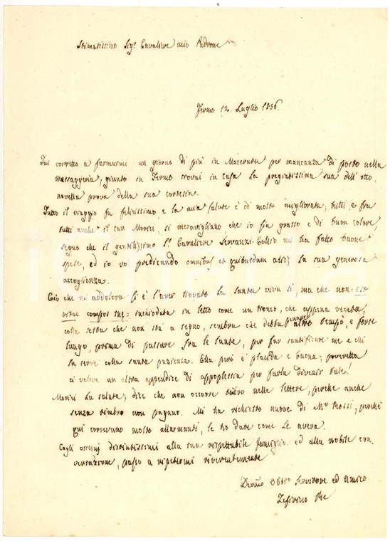 1856 FERMO Zeffirino RE trova la moglie vittima di apoplessia *Autografo