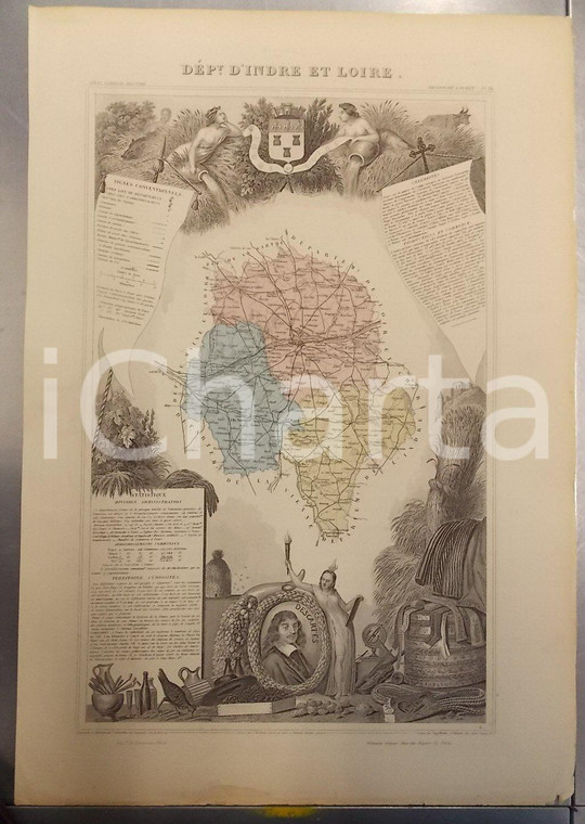 1861 PARIS Atlas National de France illustré Département d'INDRE ET LOIRE n° 36
