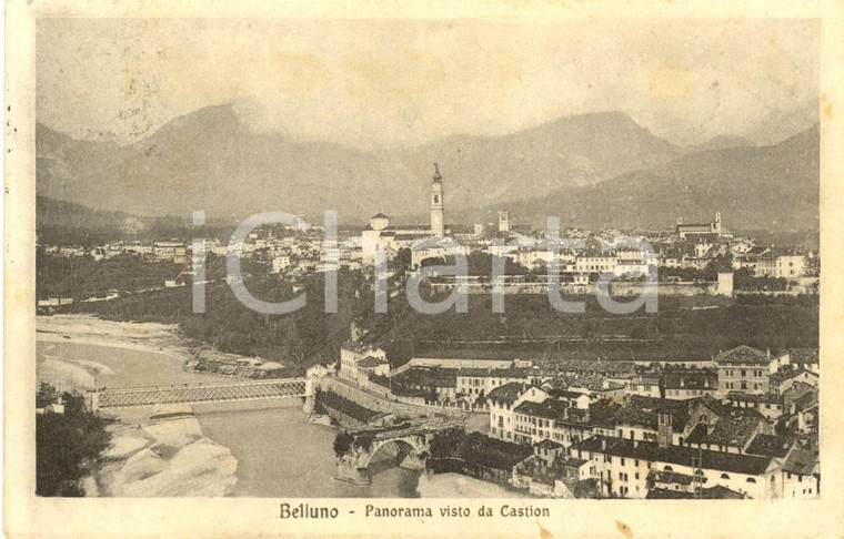 1916 BELLUNO Panorama della città vista da CASTION *Cartolina postale FP VG