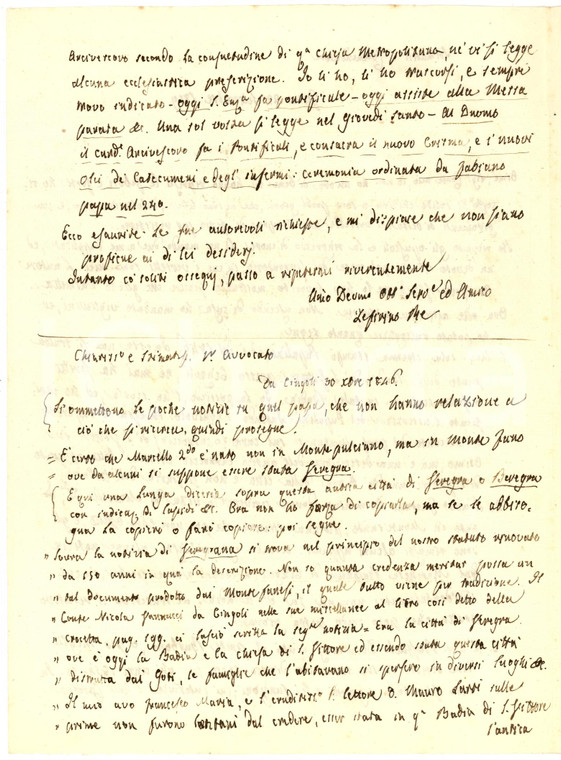 1859 FERMO Zeffirino RE equivoco su Badia di SAN VITTORE a CINGOLI *Autografo