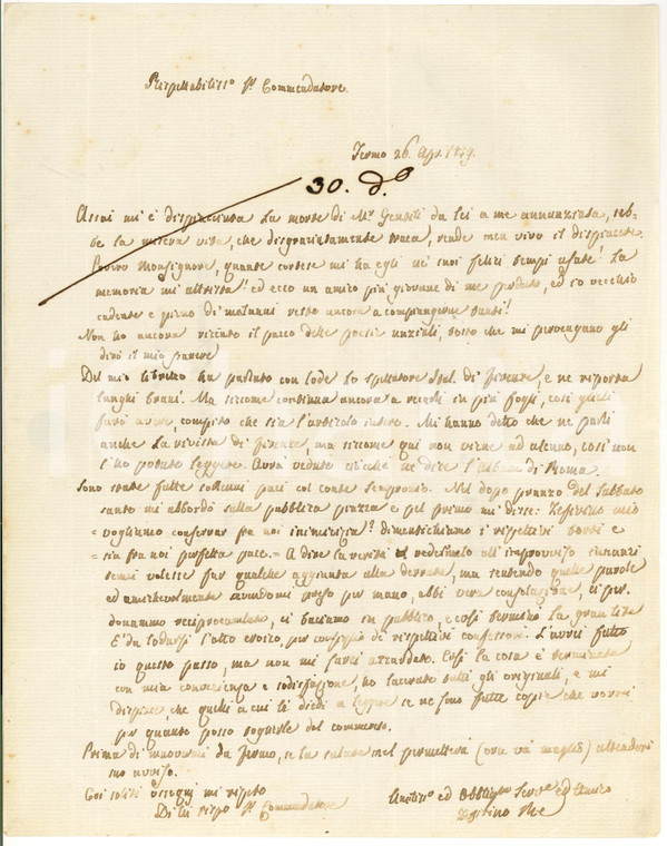 1859 FERMO Resa dei conti in piazza tra Zeffirino RE e Conte SEMPRONIO Autografo