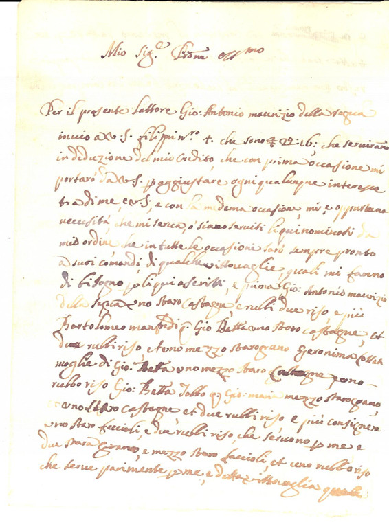 1721 ALBENGA (SV) Pietro Antonio TABBO' ordina riso e castagne *Lettera