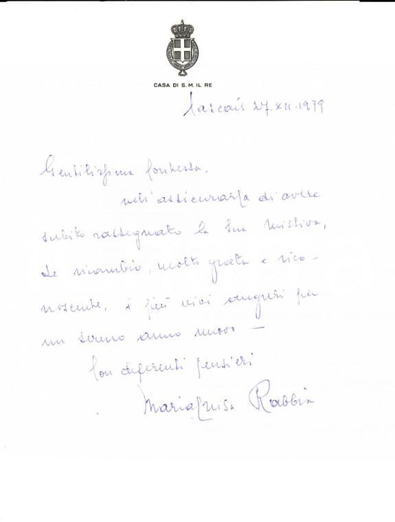 1979 CASCAIS (P) Maria Luisa RABBIA consegna lettere a re UMBERTO II in esilio