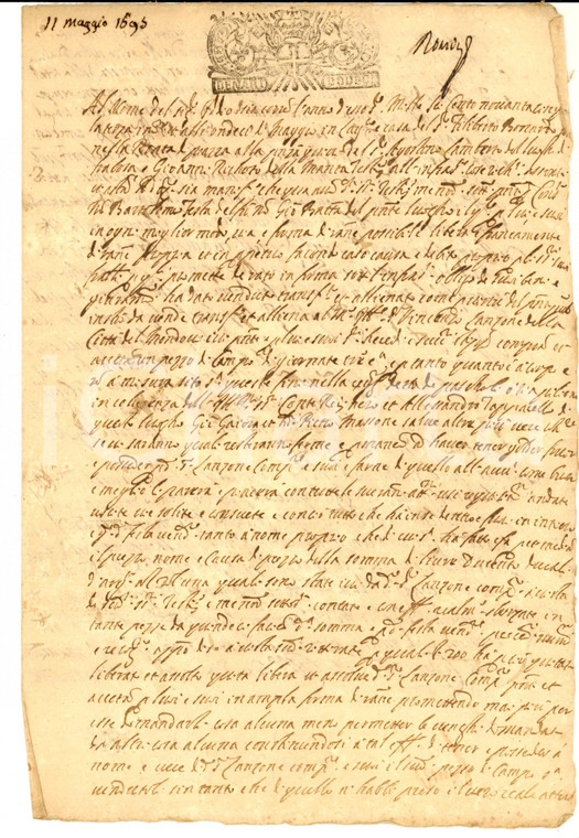 1695 LAGNASCO (CN) Bartolomeo FESTA vende campo a Vincenzo LANZONE *Manoscritto