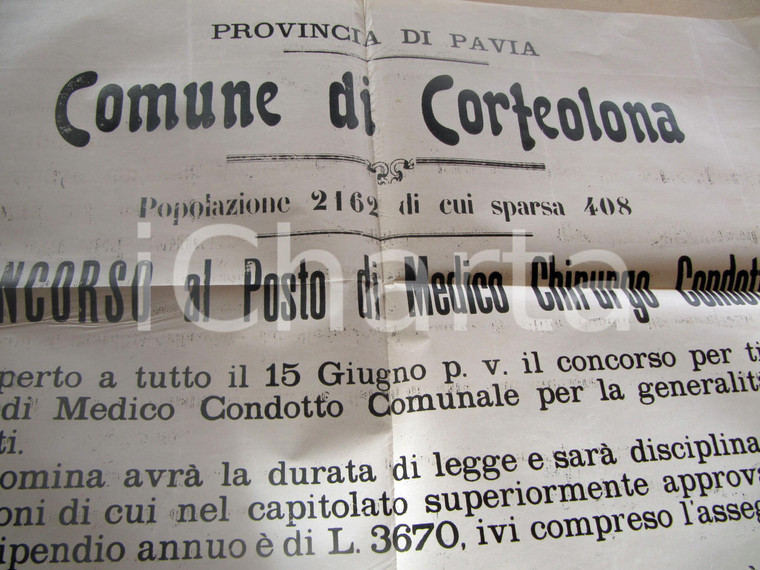 1912 CORTEOLONA (PV) Concorso per medico chirurgo MANIFESTO