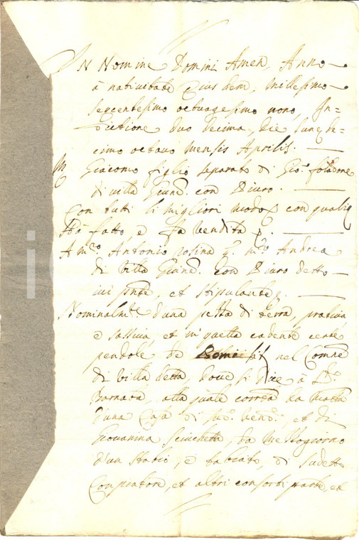 1689 SAN BARNABA (SO) Giacomo FOLADORE vende prato con saliceto *Manoscritto