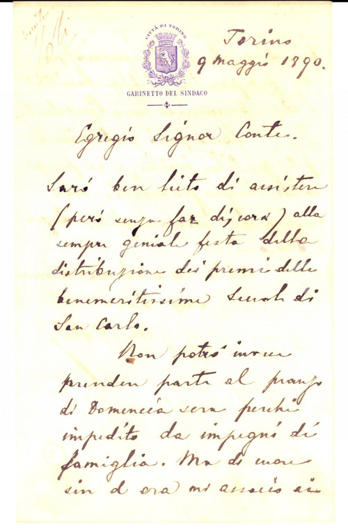 1890 TORINO Sindaco Melchiorre VOLI interviene alla festa della scuola SAN CARLO