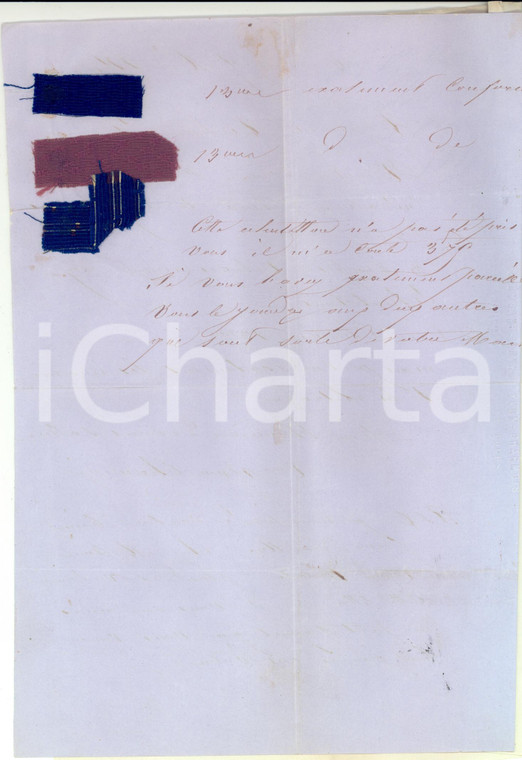 1859 TOURS (F) Yvon CHARMOIS invia scampoli di tessuti *Lettera