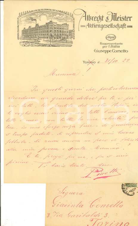 1929 TORINO Lettera Giuseppe COMETTO rappresentante AMAG ALBRECHT & MEISTER