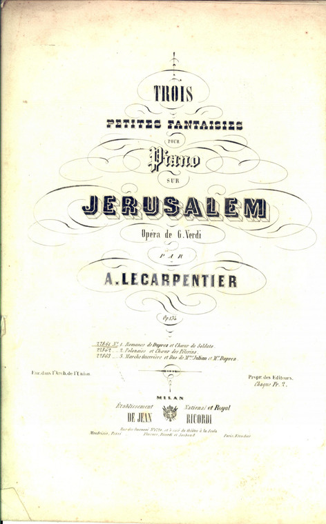 1850 ca A. LE CARPENTIER Trois petites fantaisies pour piano sur Jerusalem 2