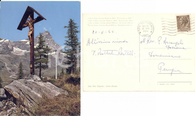 1965  BREUIL-CERVINIA (AO) Monte Cervino *Autografo don Battista RESTELLI FG VG