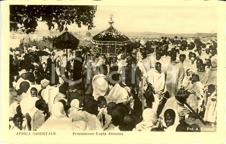 1940 ca ASMARA (ERITREA) AOI COSTUMI Processione copta ABISSINA *Cartolina FP NV