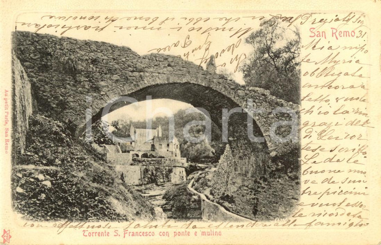 1903 SANREMO (IM) Ponte e mulino sul torrente SAN FRANCESCO *Cartolina FP VG