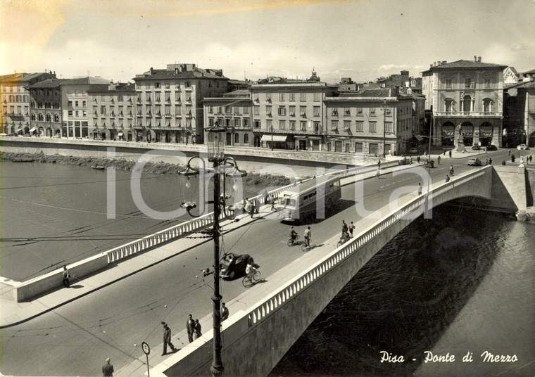 1957 PISA Ponte di MEZZO sul fiume ARNO *Cartolina ANIMATA con corriera FG VG