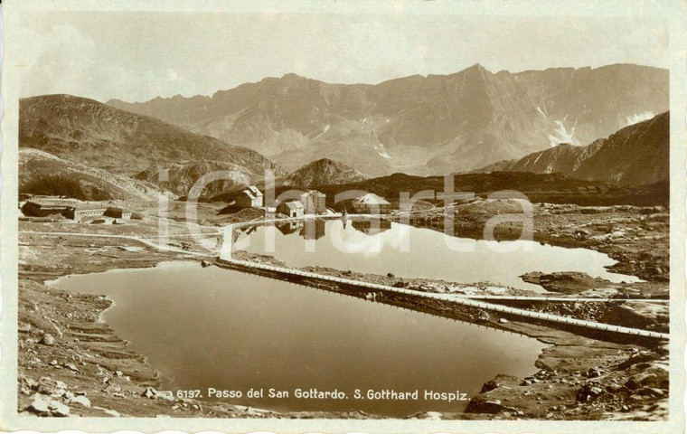 1932 PASSO SAN GOTTARDO (CH) Veduta del lago e dell'Ospizio *Cartolina FP VG