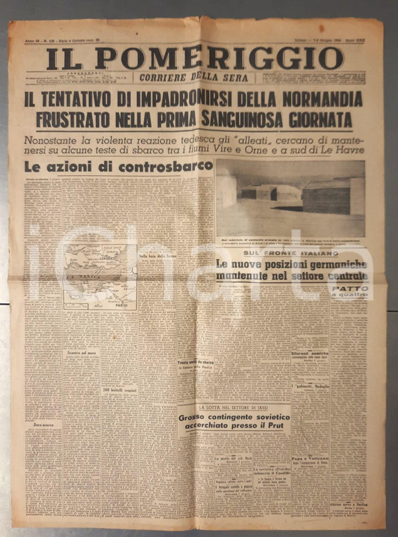 1944 WW2 CORRIERE DELLA SERA - IL POMERIGGIO Sbarco in Normandia *n° 136