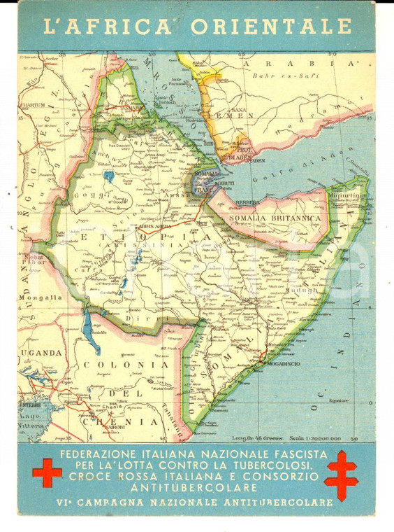 1936 Cartolina AFRICA ORIENTALE *VI Campagna Antitubercolare CROCE ROSSA (1)