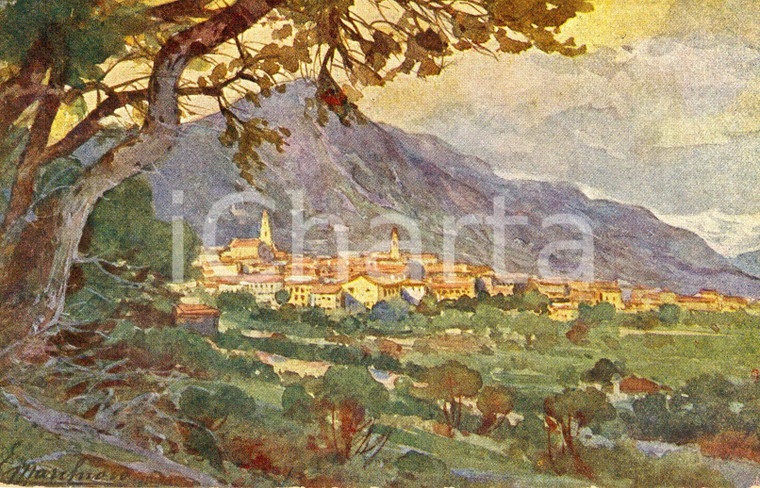 1930 ca ALA (TN) Panorama dipinto Edoardo MARCHIORO *Cartolina ILLUSTRATA FP NV