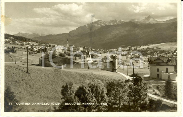 1937 CORTINA D'AMPEZZO (BL) Veduta con il BECCO DI MEZZODI' *Cartolina FP VG