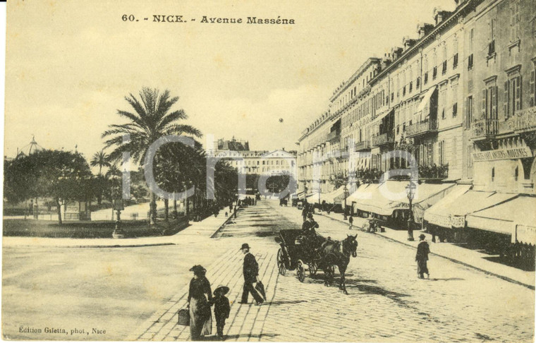 1915 ca NIZZA (FRANCIA) Avenue MASSENA con carrozza e passanti * Cartolina FP NV
